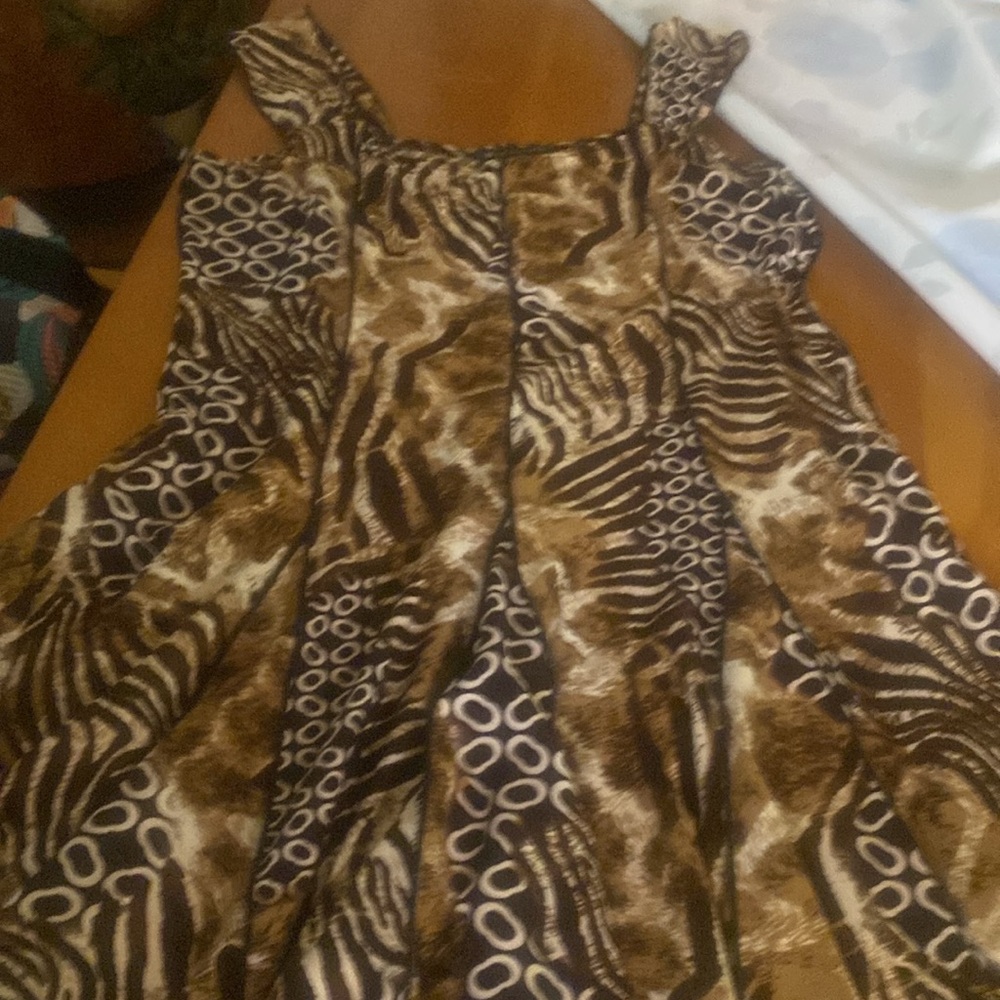 Vintage Scoop Neck Tiger Stripe Sleeveless Dress Fit and Flare Women XL - Picture 12 of 14